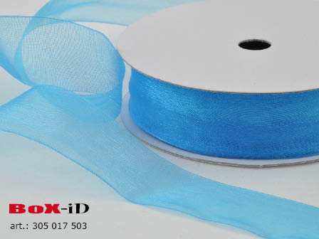 Organza woven edge Couleur 502 bleu turkis 25mm x 25m